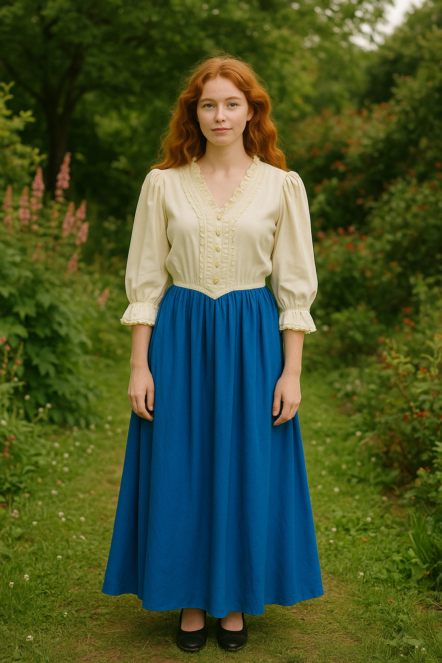1960s Vintage Puff Sleeves Blue White Maxi Dress Sleeves